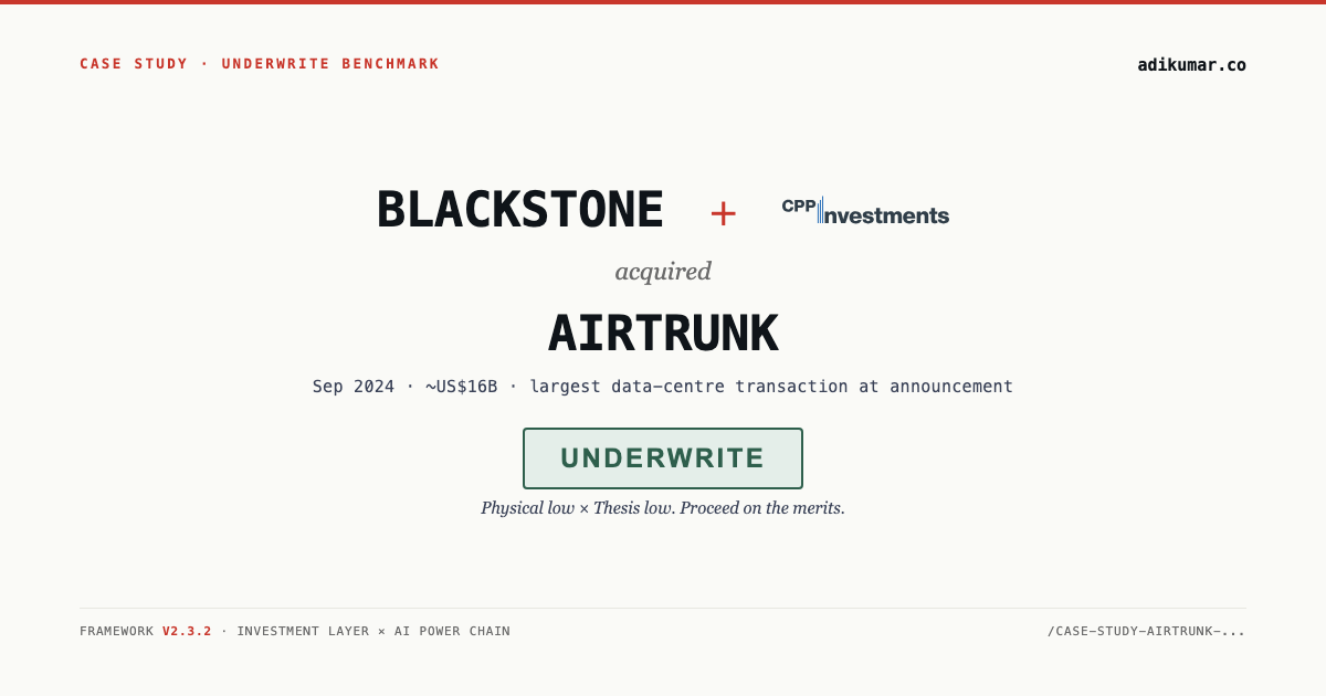 AI infrastructure case study — Blackstone + CPP / AirTrunk: what UNDERWRITE looks like on the framework