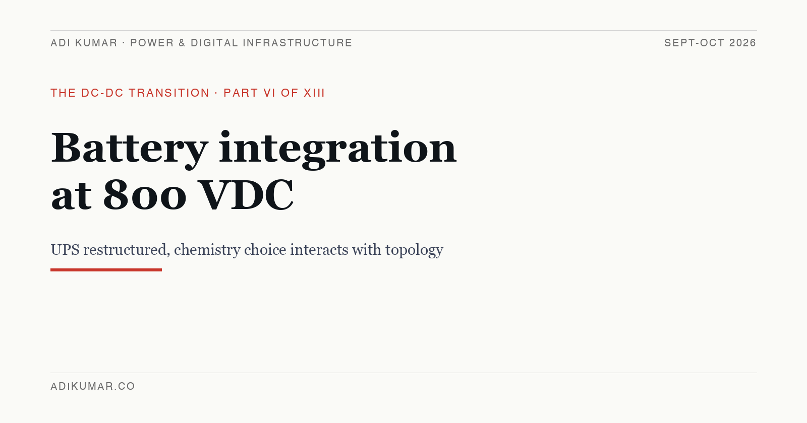 Battery integration at 800 VDC: UPS restructured, not replaced