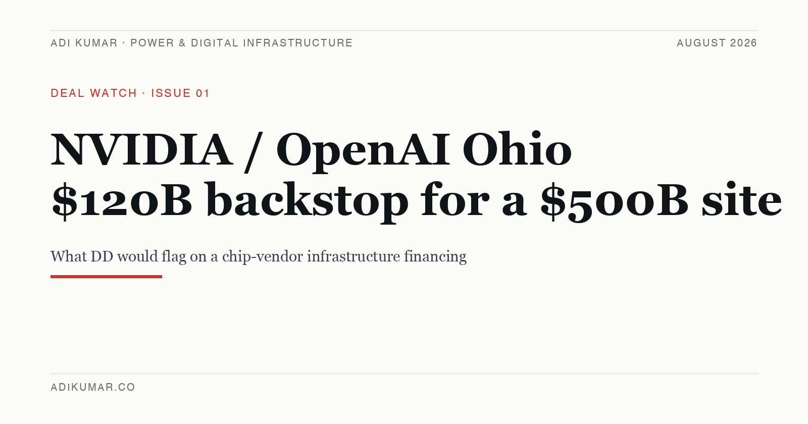 NVIDIA / OpenAI PORTS-Pike: what DD would flag on a $105B guarantee for a phased 4.25 GW Ohio campus