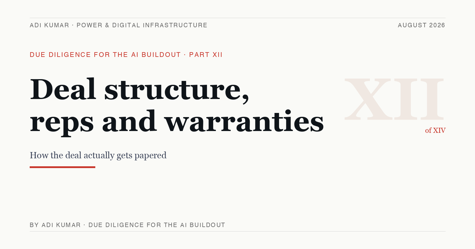Deal structure, reps and warranties, escrow architecture