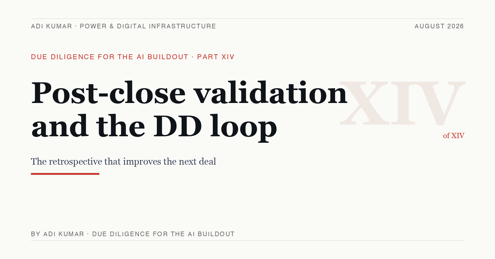 Post-close validation and the DD improvement loop