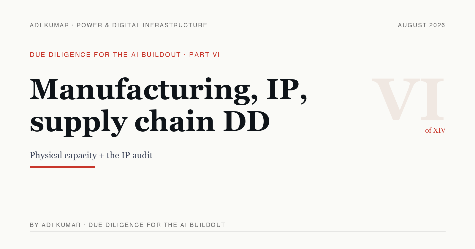 Manufacturing, IP, and supply chain DD