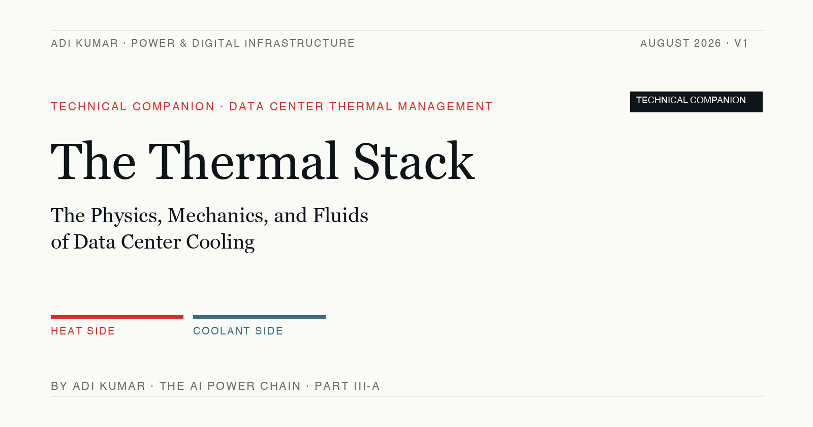 The Thermal Stack Technical Companion, August 2026. Editorial cover with heat and coolant accent bar.